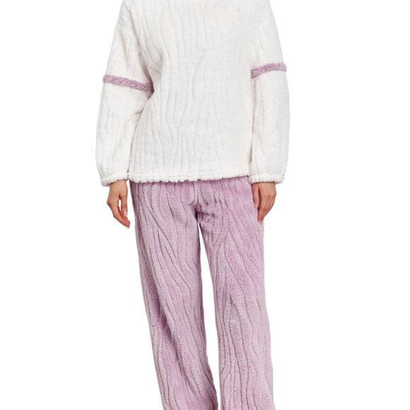 Women's Fleece Pajama Set Long Sleeve Winter Sleepwear Cozy Flannel